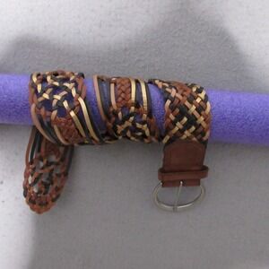 Fossil Belt Women Small Brown Leather Wide Width Thick Braided Boho Festival